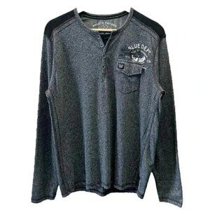 Private Member Shirt Long Sleeve Henley T-Shirt Grey Black Size Medium